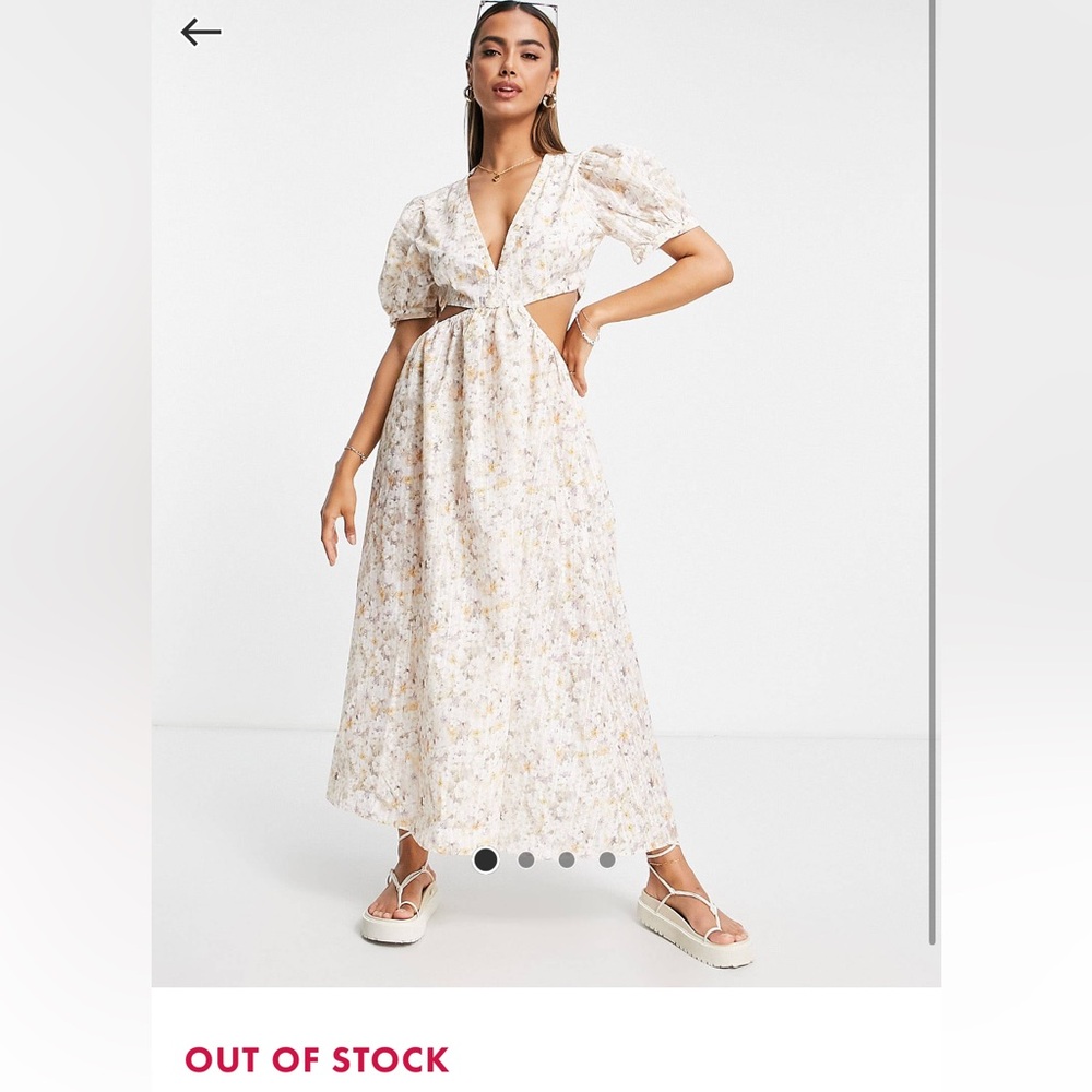 ASOS Urban Revivo cut out detail midi dress in white floral